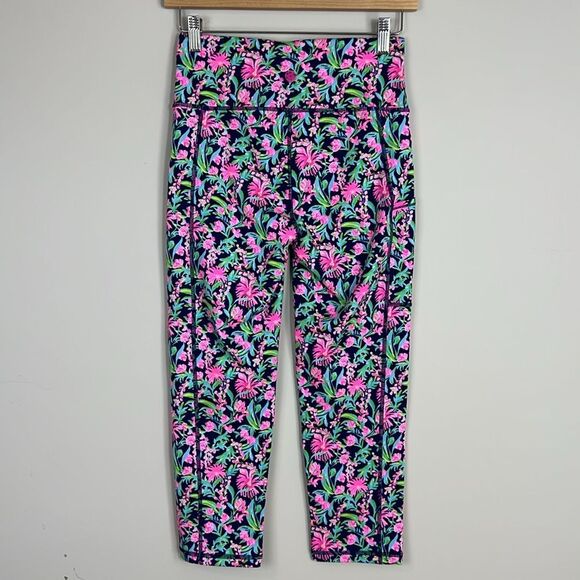 Lilly Pulitzer Luxletic Low Tide Navy Garden Cropped Leggings Sz Small - Picture 5 of 9